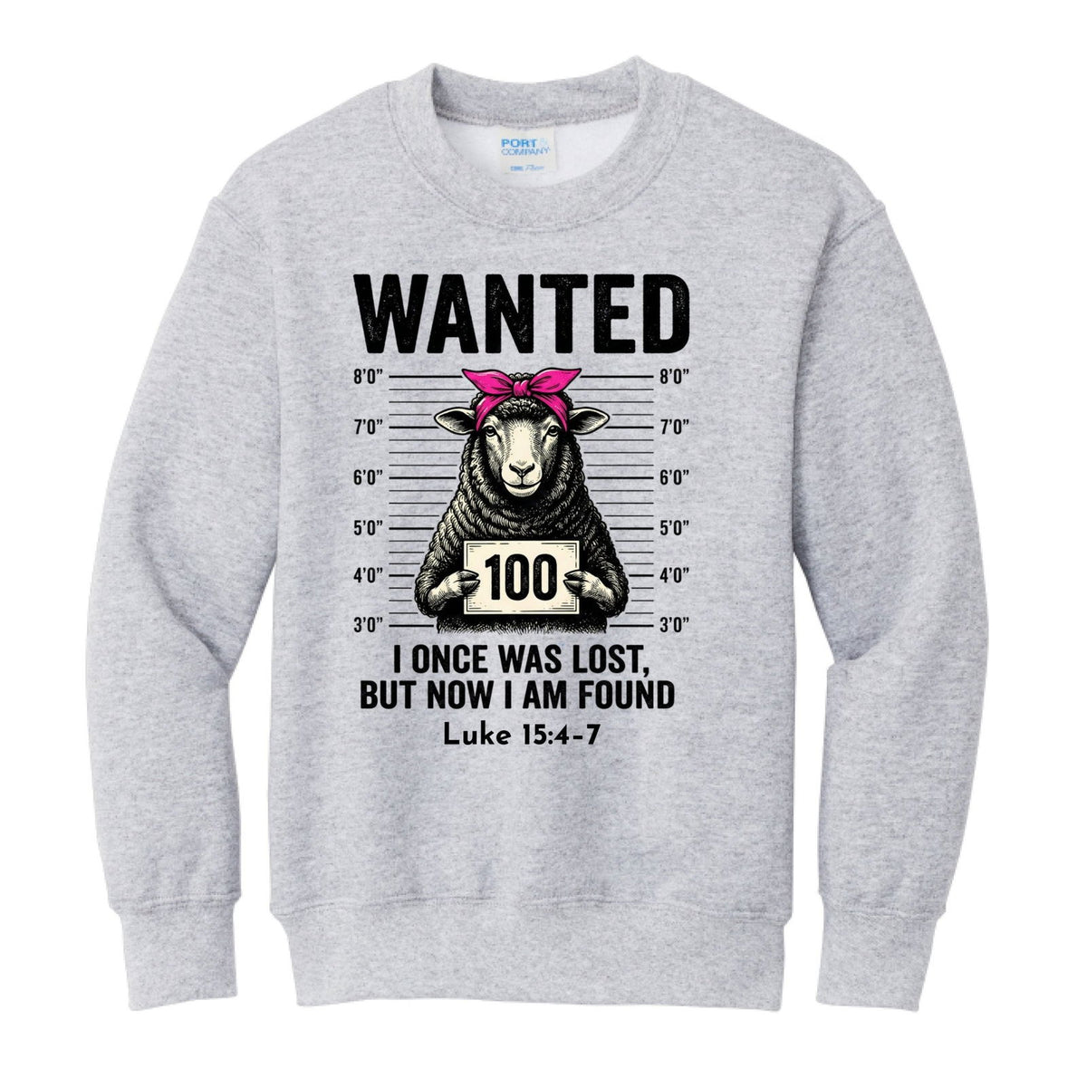 Luke 15:4-7 Wanted Lost Sheep Funny Christian Youth Pullover Sweatshirt - ClaimedbyGodDesigns