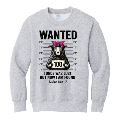 Luke 15:4-7 Wanted Lost Sheep Funny Christian Youth Pullover Sweatshirt - ClaimedbyGodDesigns