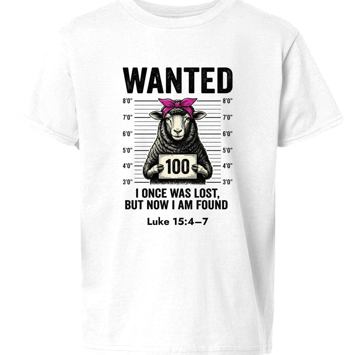 Luke 15:4–7 Wanted Lost Sheep Funny Christian Youth T‑Shirt - ClaimedbyGodDesigns