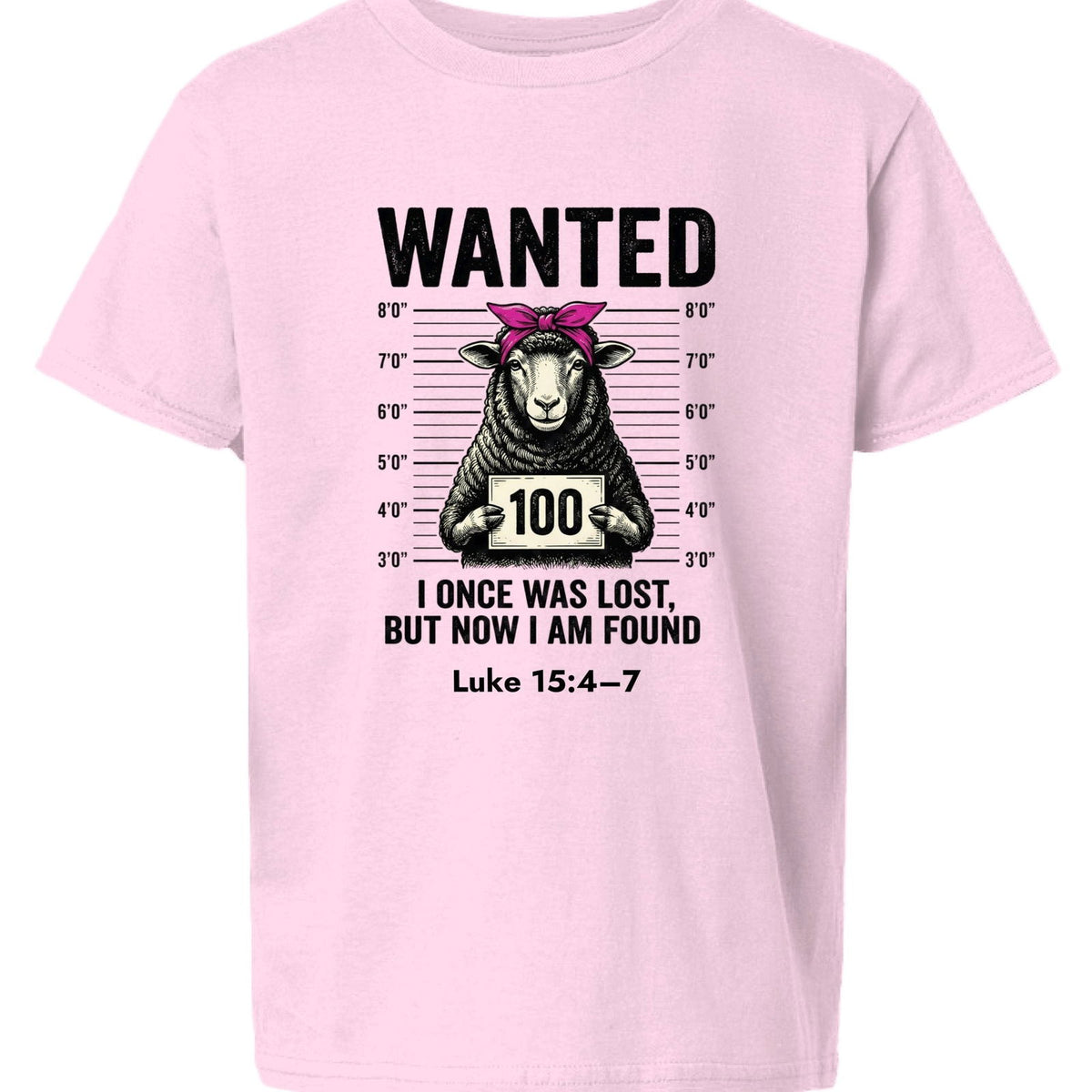 Luke 15:4–7 Wanted Lost Sheep Funny Christian Youth T‑Shirt - ClaimedbyGodDesigns