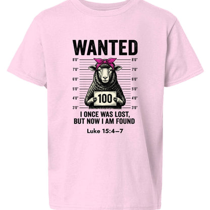 Luke 15:4–7 Wanted Lost Sheep Funny Christian Youth T‑Shirt - ClaimedbyGodDesigns