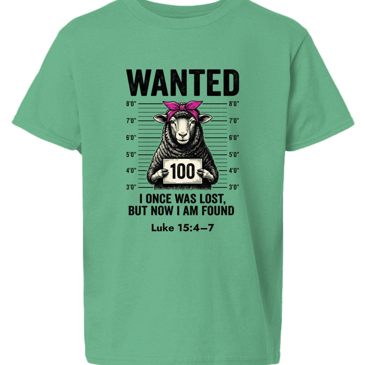 Luke 15:4–7 Wanted Lost Sheep Funny Christian Youth T‑Shirt - ClaimedbyGodDesigns