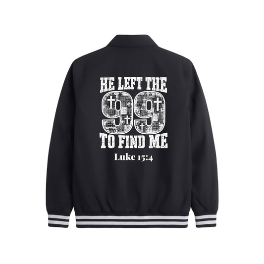 Luke 15:4 He Left The 99 To Find Me Unisex Christian Collared Varsity Jacket - ClaimedbyGodDesigns