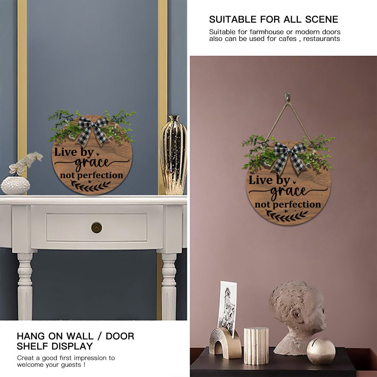 Live by Grace, Not Perfection Christian Wooden Hanging Sign - ClaimedbyGodDesigns