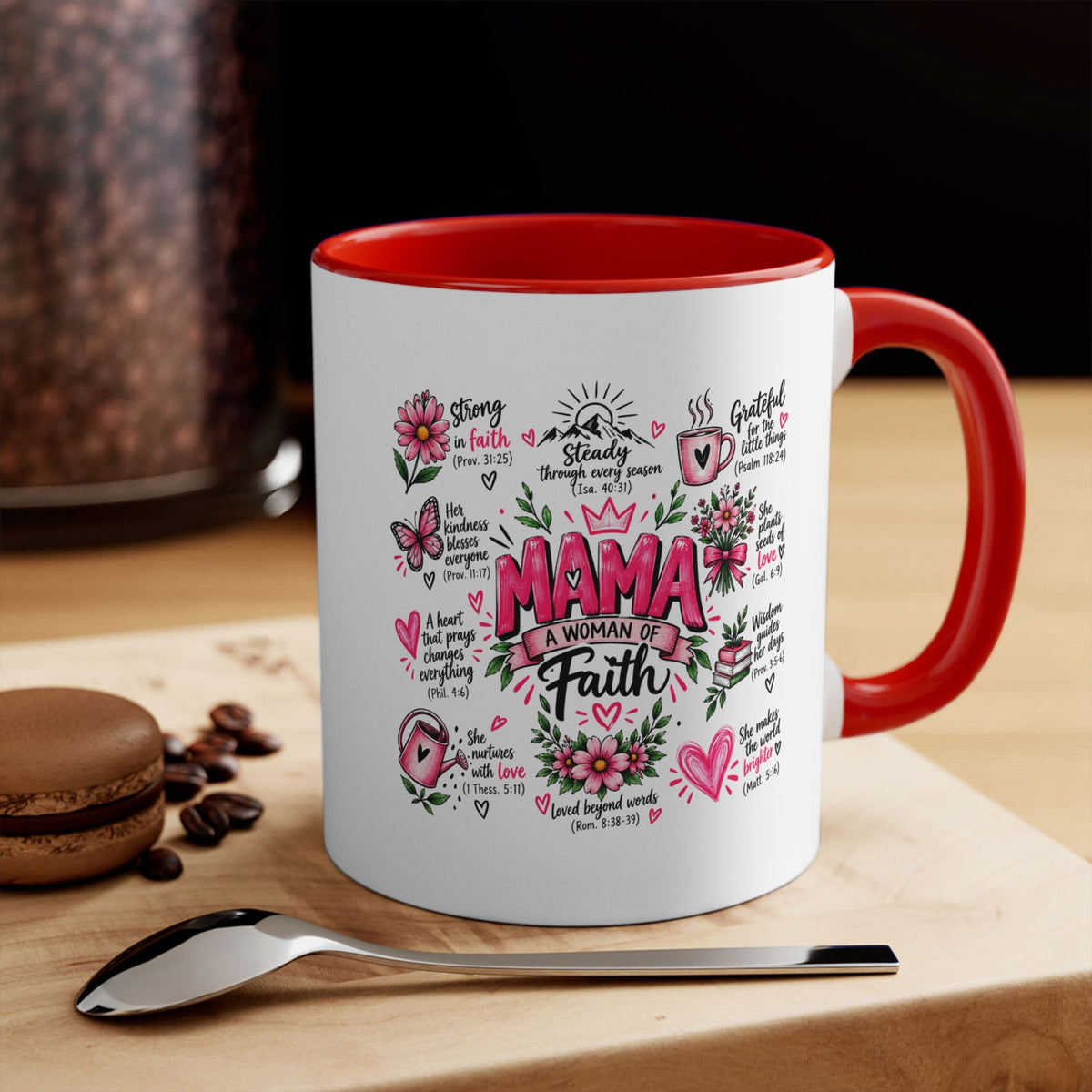Mama: A Woman of Faith 11oz Accent Mug — Inspirational Christian Gift - ClaimedbyGodDesigns