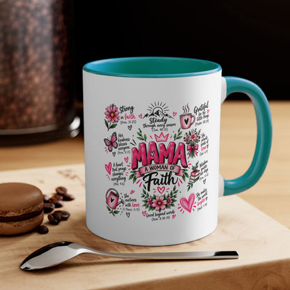 Mama: A Woman of Faith 11oz Accent Mug — Inspirational Christian Gift - ClaimedbyGodDesigns