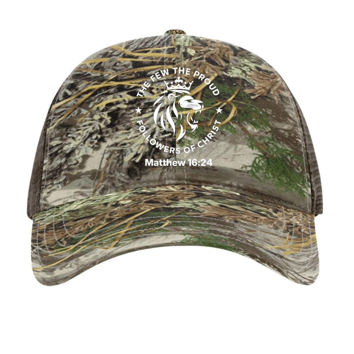 Matthew 16:24 The Few The Proud Followers Of Christ Adult Christian Camo Hat - ClaimedbyGodDesigns