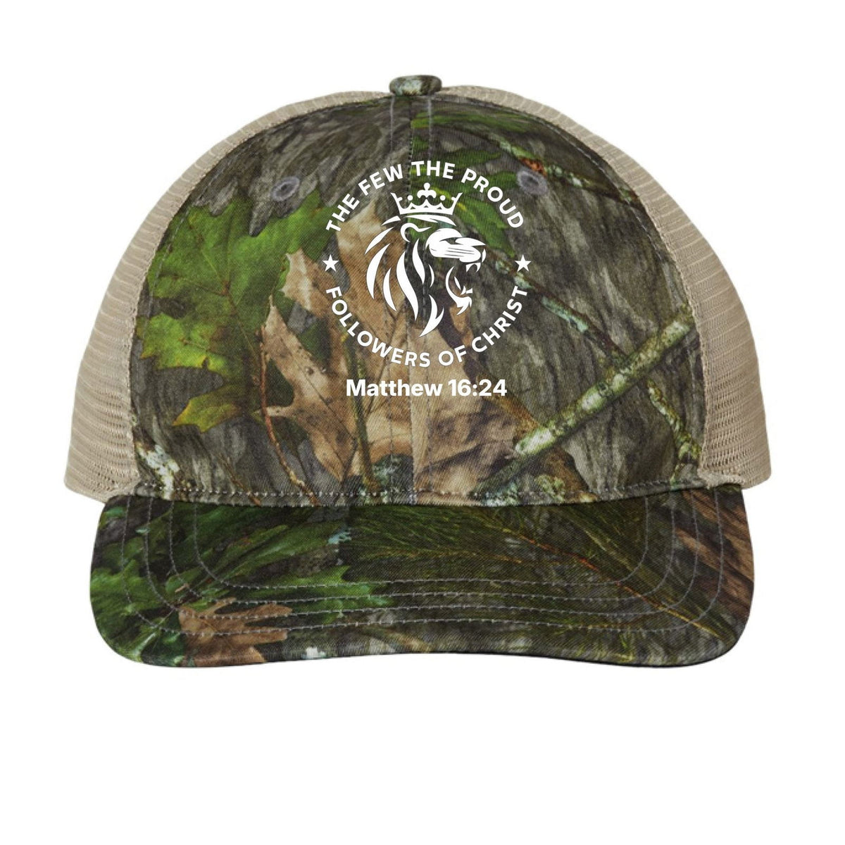 Matthew 16:24 The Few The Proud Followers Of Christ Adult Christian Camo Hat - ClaimedbyGodDesigns