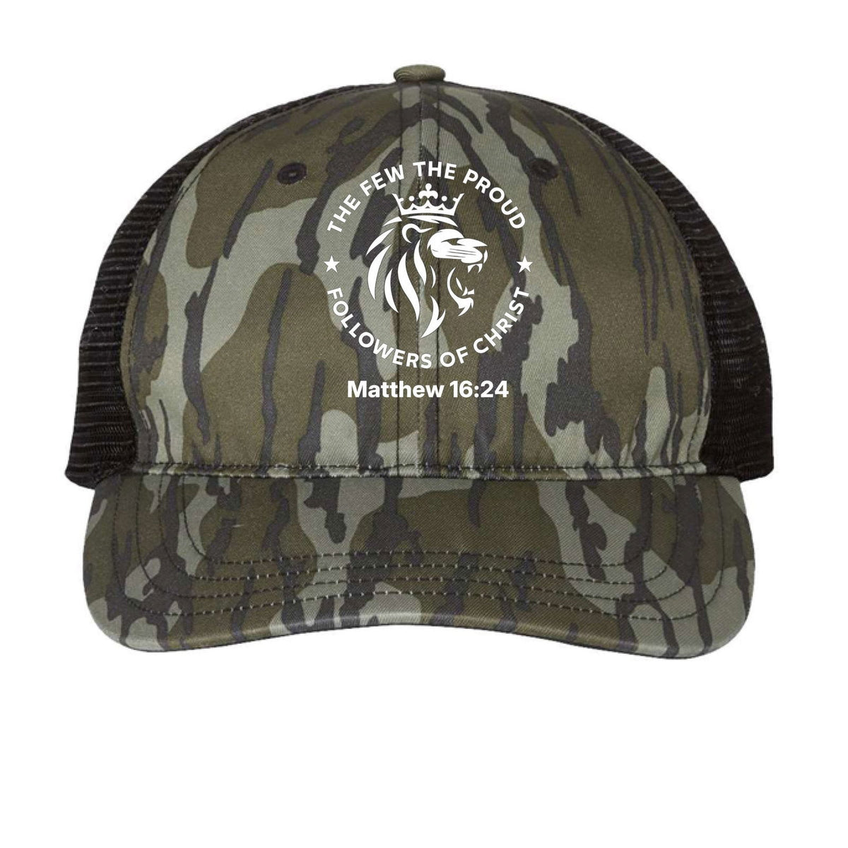 Matthew 16:24 The Few The Proud Followers Of Christ Adult Christian Camo Hat - ClaimedbyGodDesigns