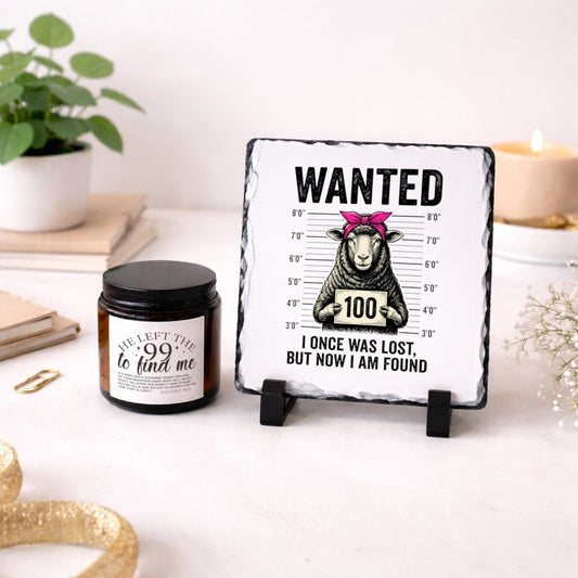 Matthew 18:12 He Left The 99 For Me Funny Christian Keepsake Slate & Candle Gift Set - ClaimedbyGodDesigns