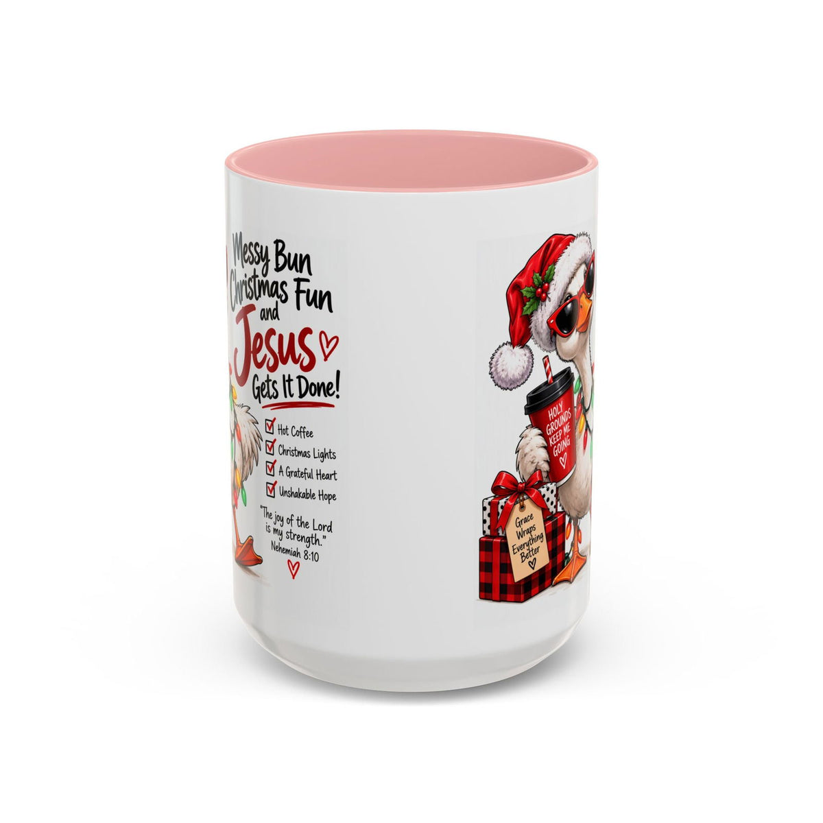 Messy Bun, Christmas Fun and Jesus Gets It Done! Coffee Mug - Claimed by God Designs