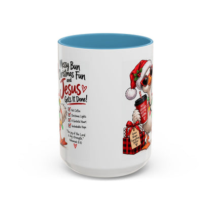 Messy Bun, Christmas Fun and Jesus Gets It Done! Coffee Mug - Claimed by God Designs