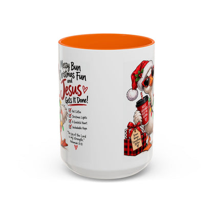 Messy Bun, Christmas Fun and Jesus Gets It Done! Coffee Mug - Claimed by God Designs