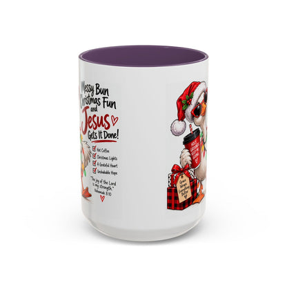 Messy Bun, Christmas Fun and Jesus Gets It Done! Coffee Mug - Claimed by God Designs