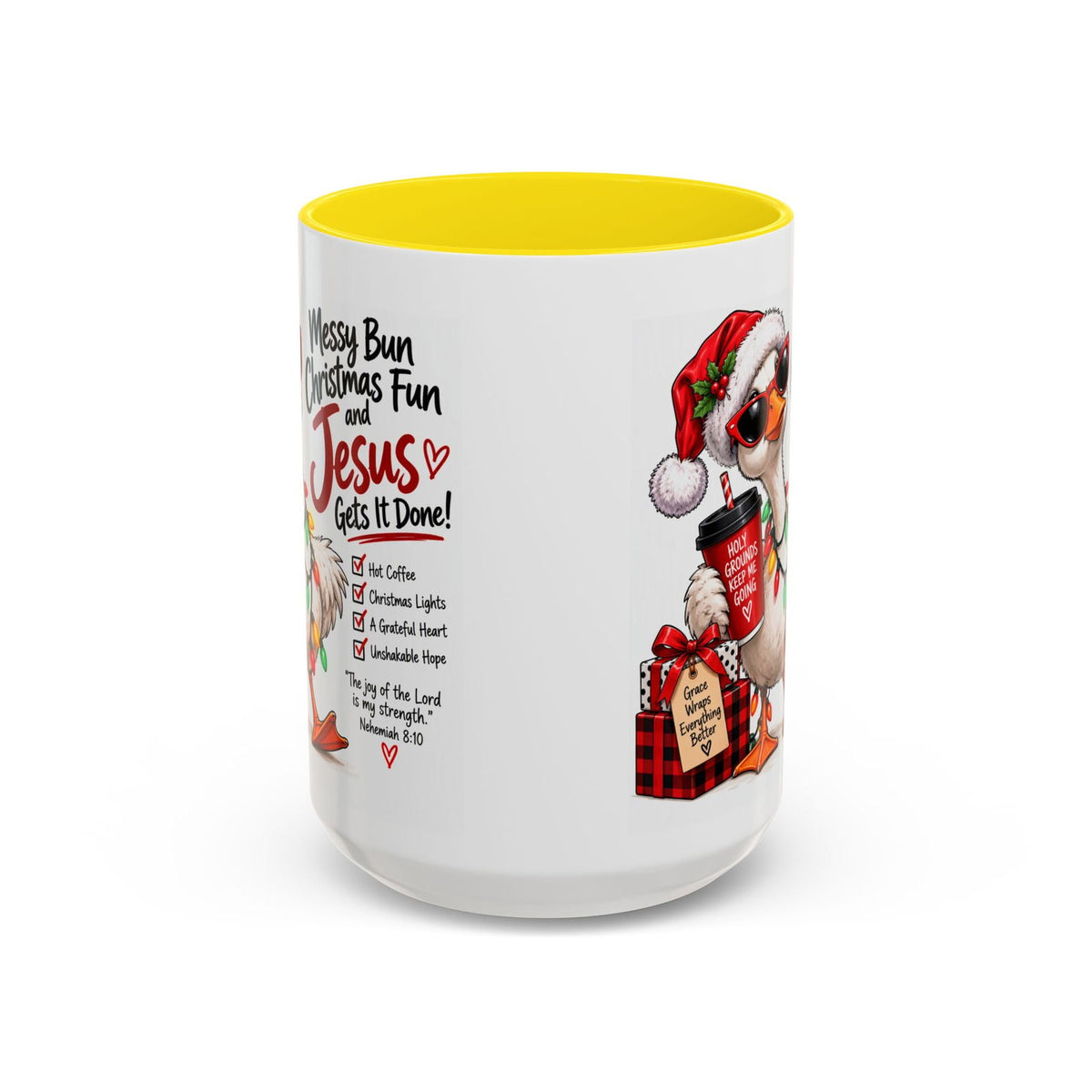 Messy Bun, Christmas Fun and Jesus Gets It Done! Coffee Mug - Claimed by God Designs