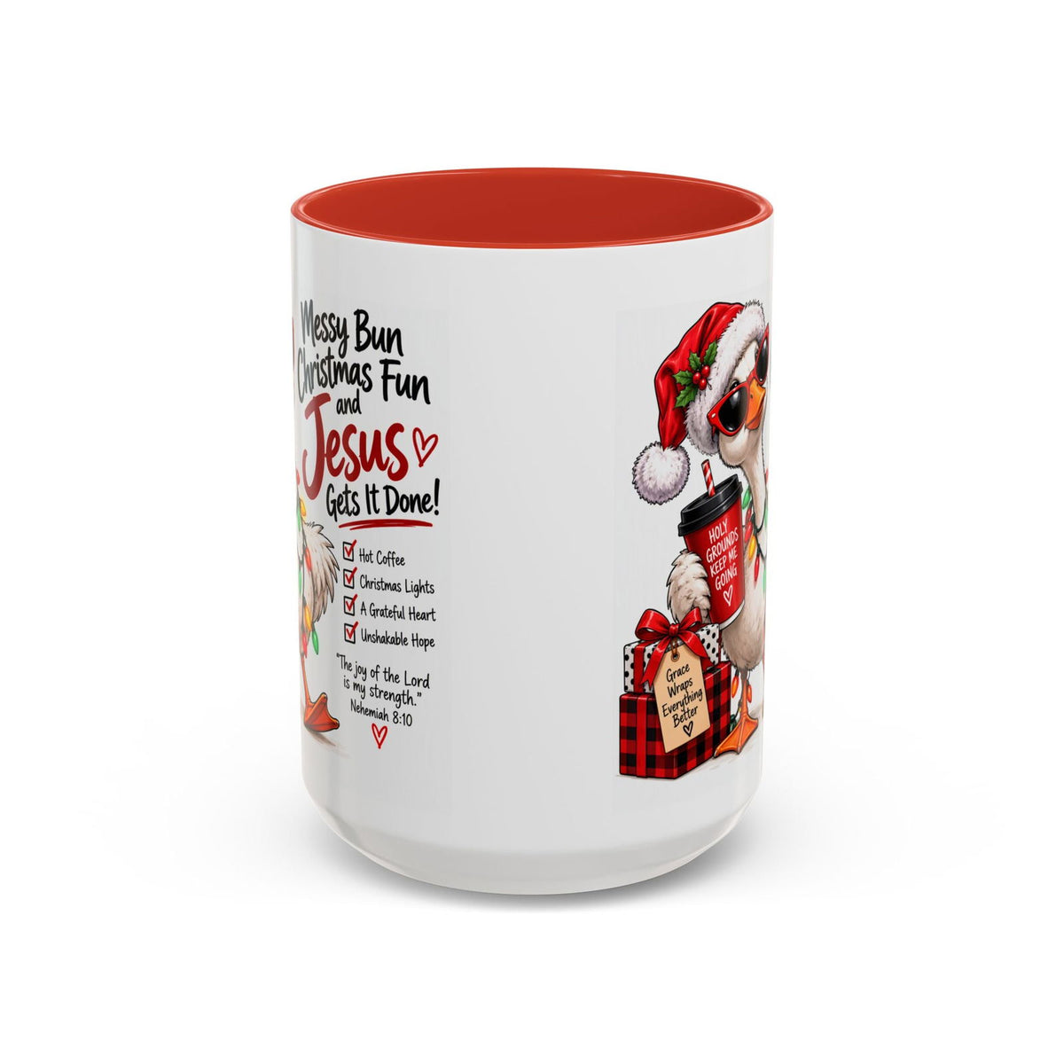 Messy Bun, Christmas Fun and Jesus Gets It Done! Coffee Mug - Claimed by God Designs