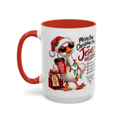 Messy Bun, Christmas Fun and Jesus Gets It Done! Coffee Mug - Claimed by God Designs