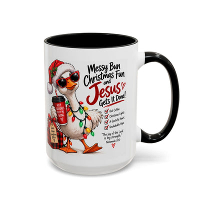 Messy Bun, Christmas Fun and Jesus Gets It Done! Coffee Mug - Claimed by God Designs