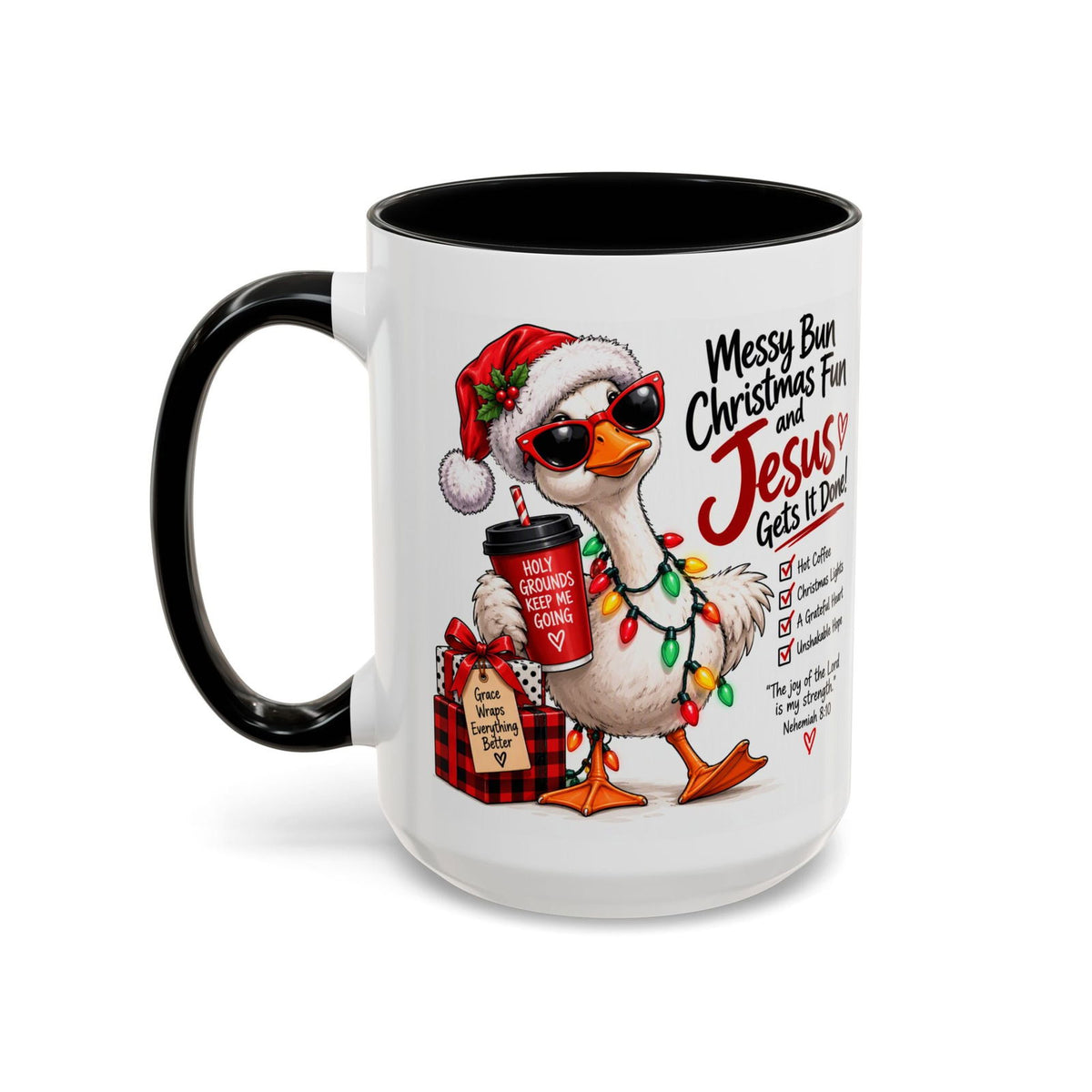 Messy Bun, Christmas Fun and Jesus Gets It Done! Coffee Mug - Claimed by God Designs