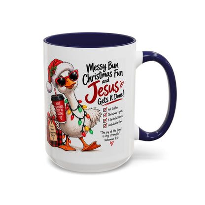 Messy Bun, Christmas Fun and Jesus Gets It Done! Coffee Mug - Claimed by God Designs