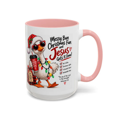Messy Bun, Christmas Fun and Jesus Gets It Done! Coffee Mug - Claimed by God Designs