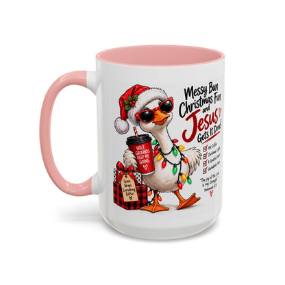 Messy Bun, Christmas Fun and Jesus Gets It Done! Coffee Mug - Claimed by God Designs