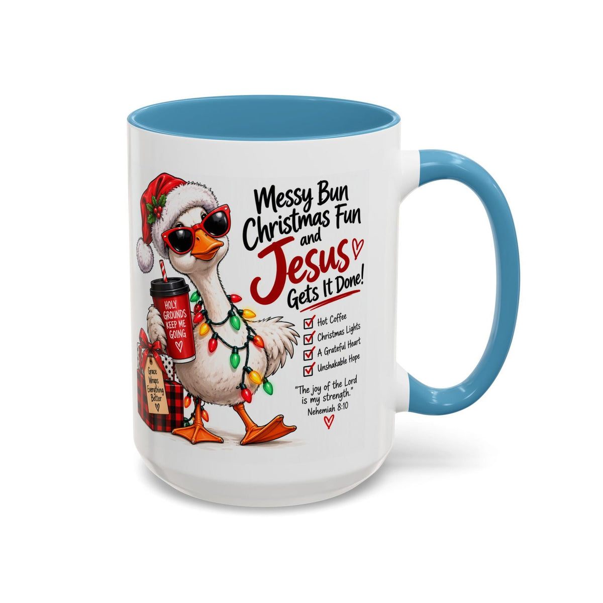 Messy Bun, Christmas Fun and Jesus Gets It Done! Coffee Mug - Claimed by God Designs