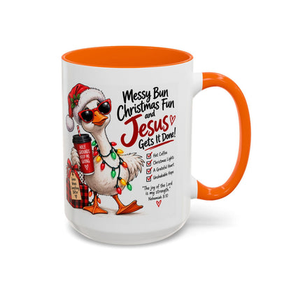 Messy Bun, Christmas Fun and Jesus Gets It Done! Coffee Mug - Claimed by God Designs