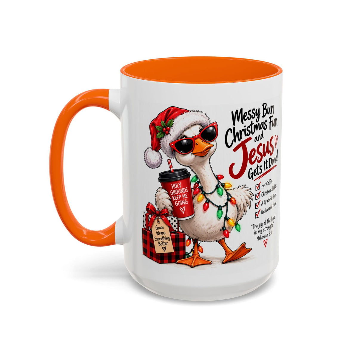 Messy Bun, Christmas Fun and Jesus Gets It Done! Coffee Mug - Claimed by God Designs
