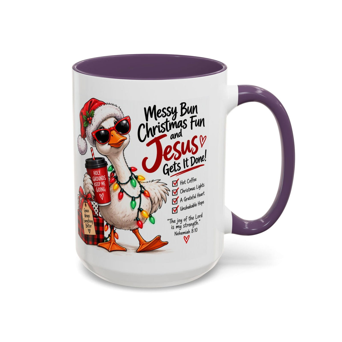 Messy Bun, Christmas Fun and Jesus Gets It Done! Coffee Mug - Claimed by God Designs