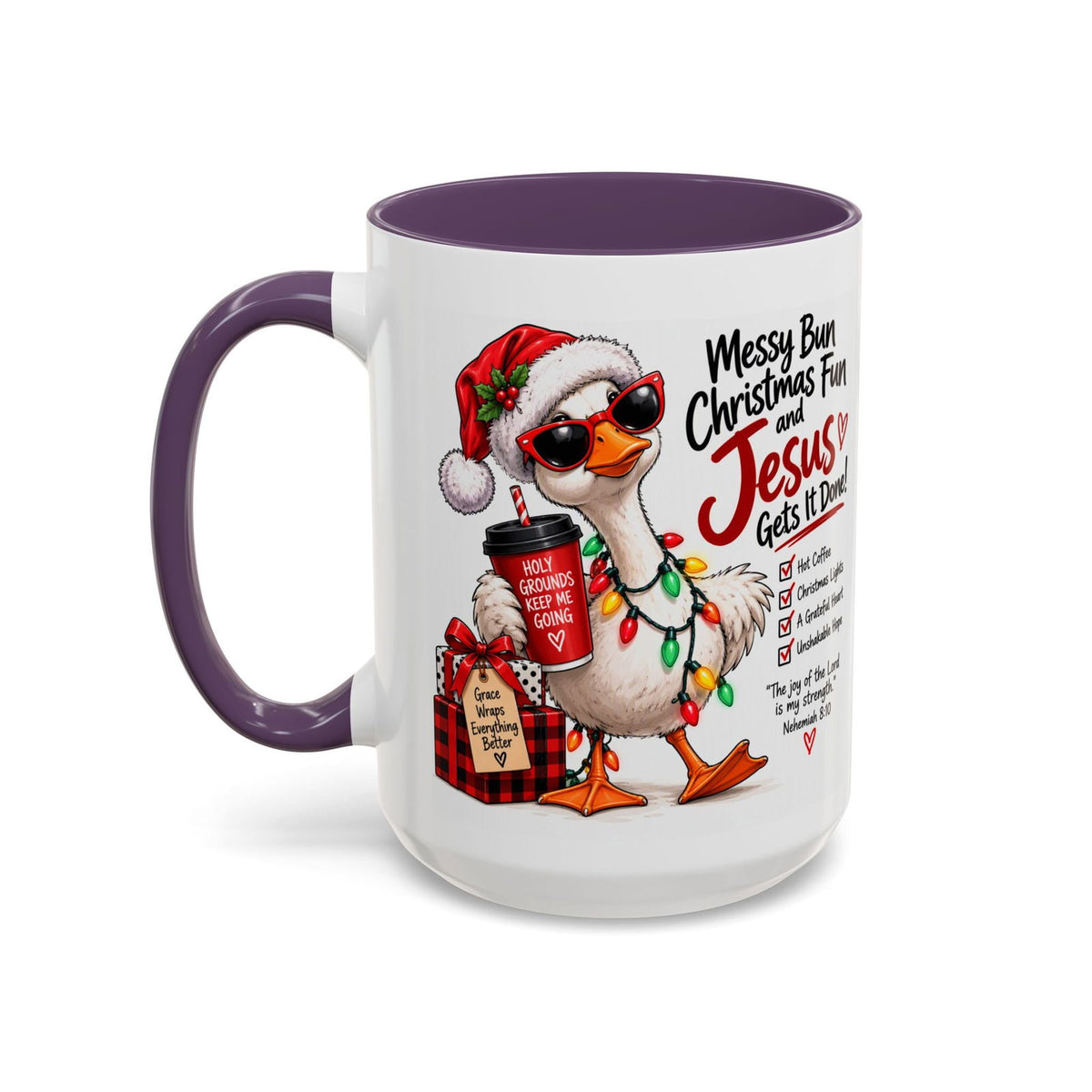 Messy Bun, Christmas Fun and Jesus Gets It Done! Coffee Mug - Claimed by God Designs