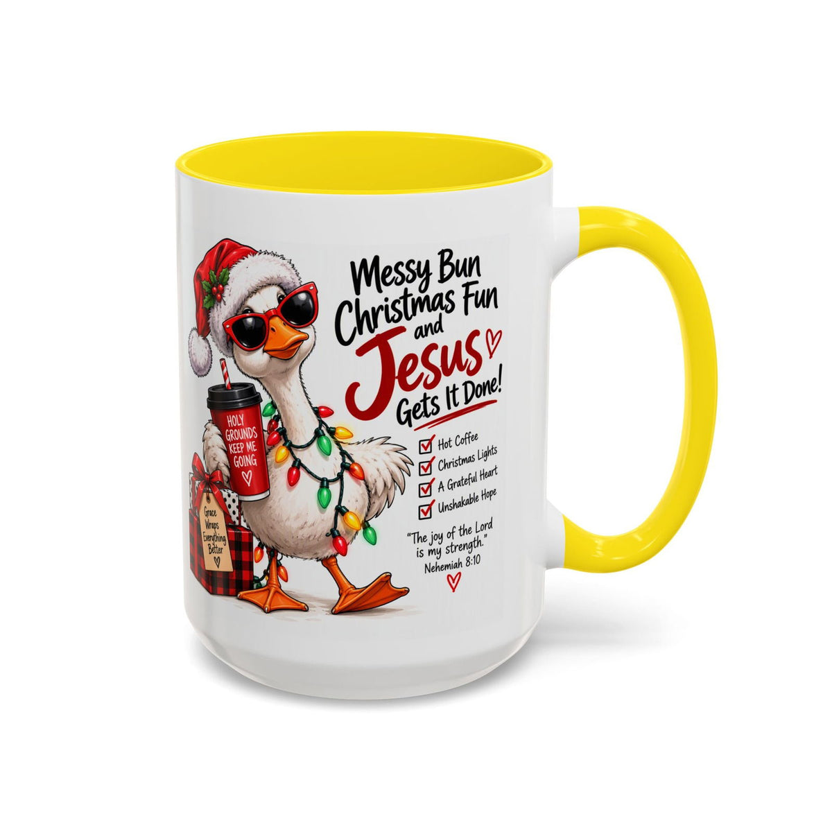 Messy Bun, Christmas Fun and Jesus Gets It Done! Coffee Mug - Claimed by God Designs