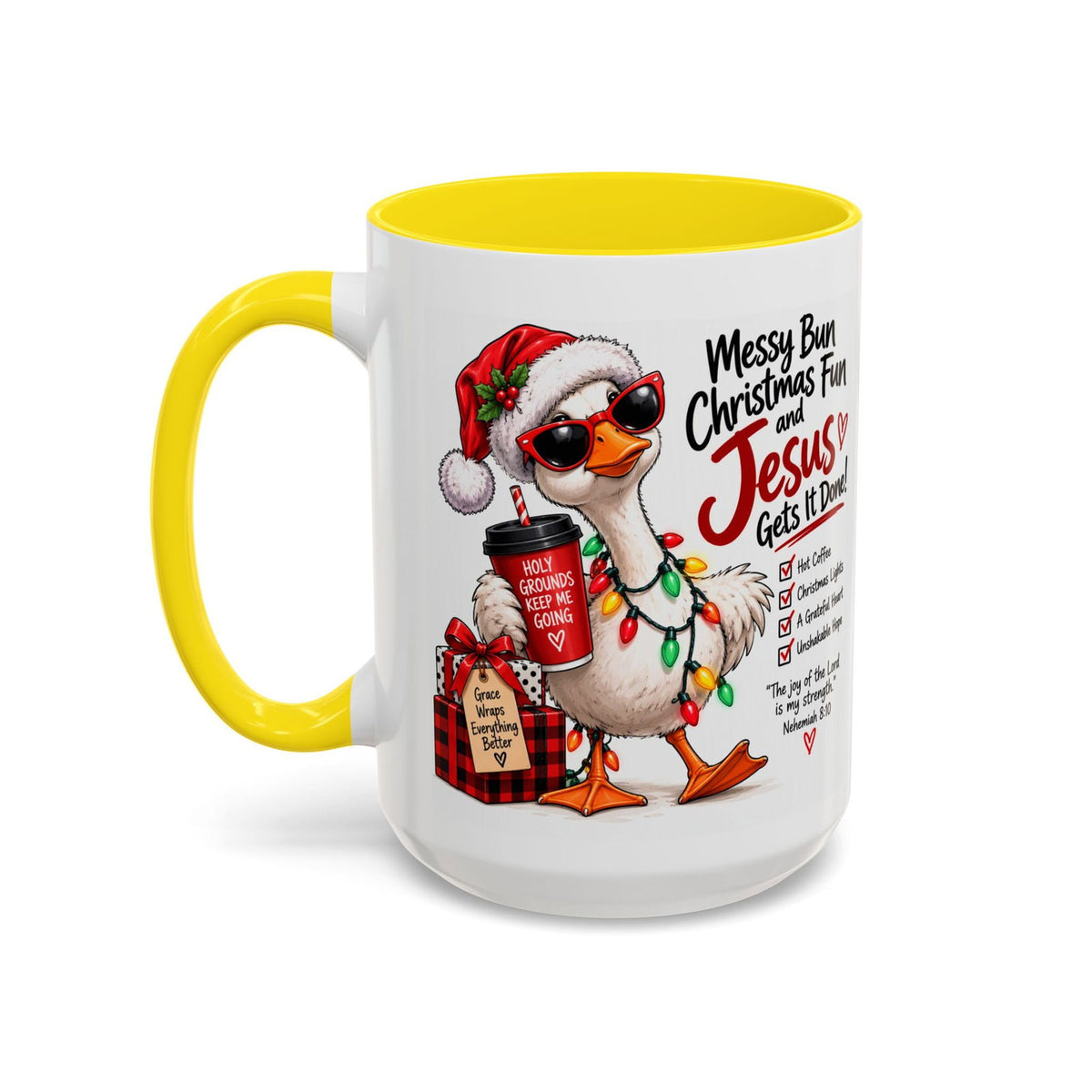 Messy Bun, Christmas Fun and Jesus Gets It Done! Coffee Mug - Claimed by God Designs