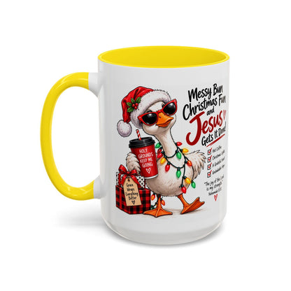 Messy Bun, Christmas Fun and Jesus Gets It Done! Coffee Mug - Claimed by God Designs