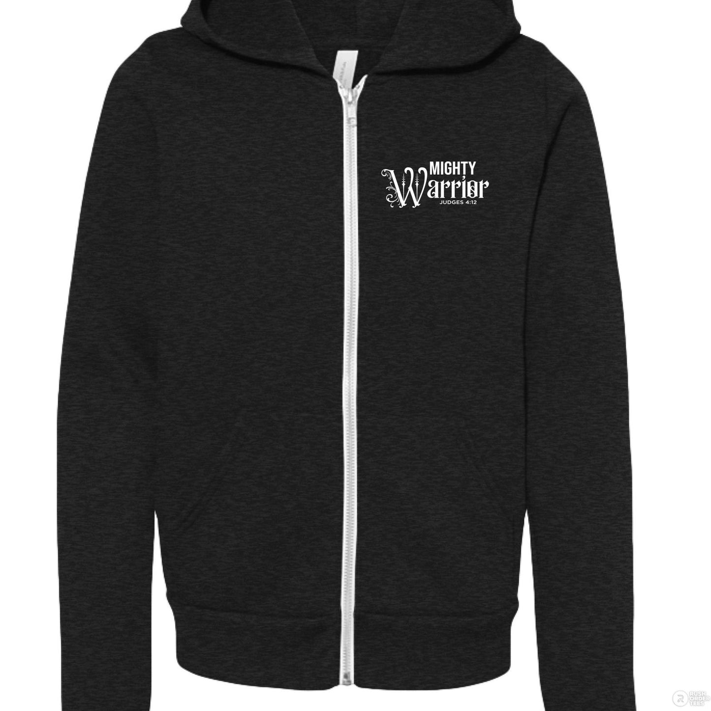 Mighty Warrior Youth Christian Fleece Full-Zip Hooded Sweatshirt - ClaimedbyGodDesigns