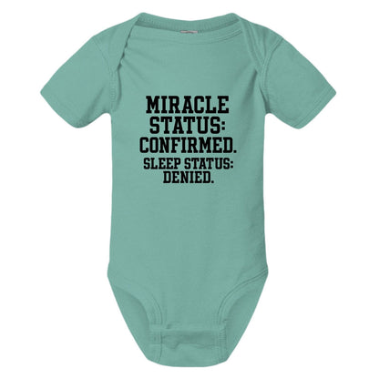 Miracle Status Confirmed Sleep Status Denied Christian Baby Jumpsuit - ClaimedbyGodDesigns
