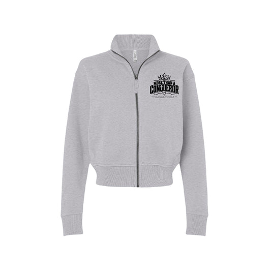 More Than a Conqueror Women's Christian Zip Jacket | Romans 8:37 - Claimed by God Designs