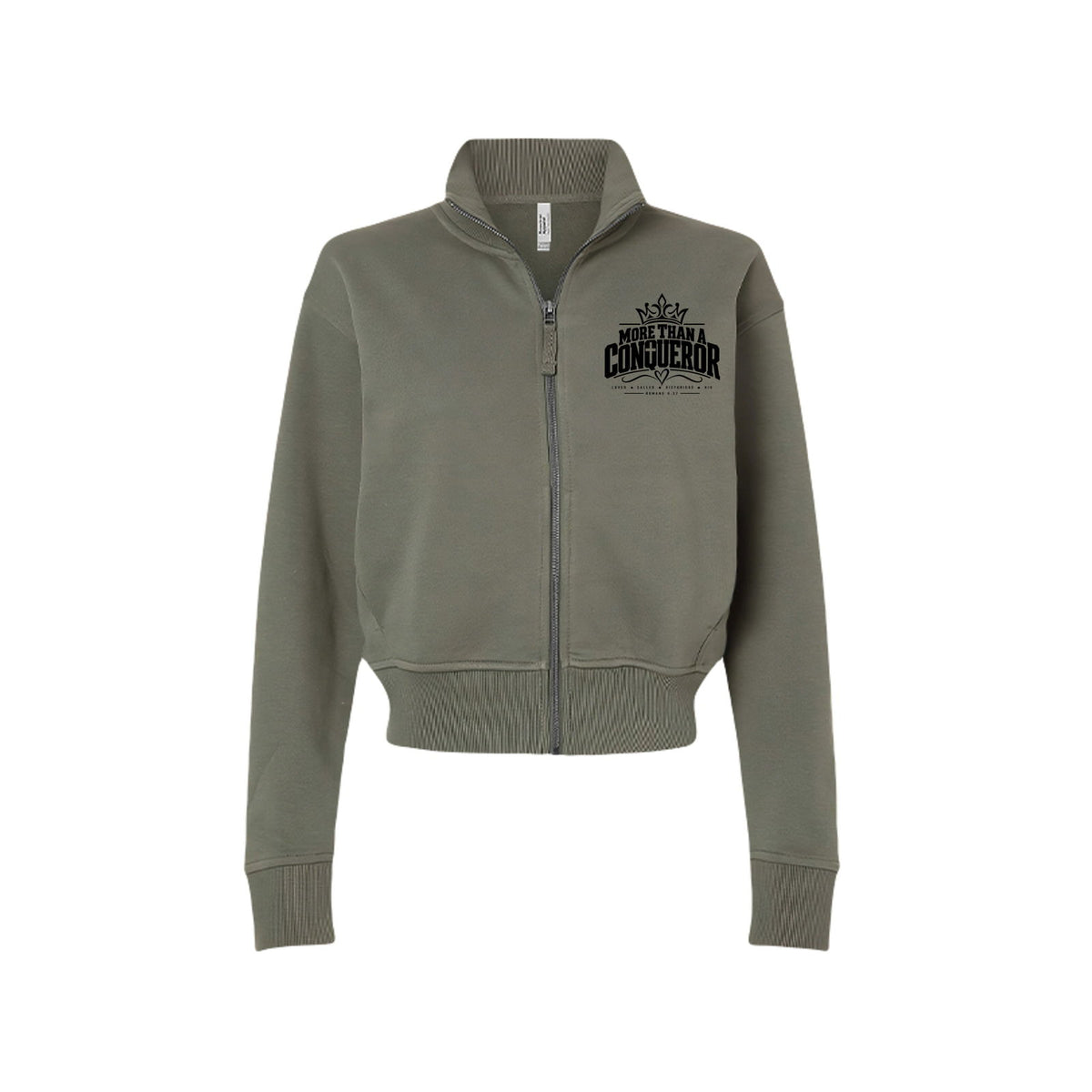 More Than a Conqueror Women's Christian Zip Jacket | Romans 8:37 - Claimed by God Designs