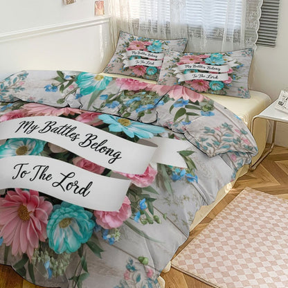 My Battles Belong To The Lord 3-Piece Christian Comforter Bedding Set (Dual-sided Printing) - ClaimedbyGodDesigns
