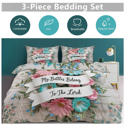 My Battles Belong To The Lord 3-Piece Christian Comforter Bedding Set (Dual-sided Printing) - ClaimedbyGodDesigns