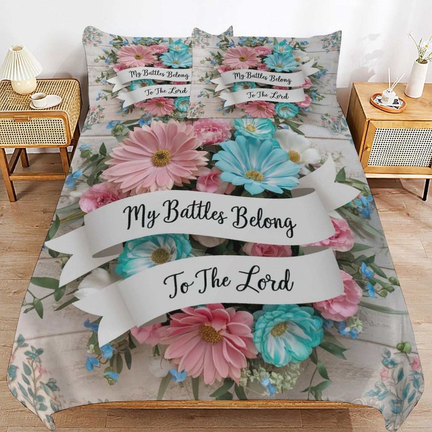 My Battles Belong To The Lord 3-Piece Christian Comforter Bedding Set (Dual-sided Printing) - ClaimedbyGodDesigns