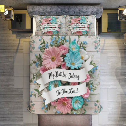 My Battles Belong To The Lord 3-Piece Christian Comforter Bedding Set (Dual-sided Printing) - ClaimedbyGodDesigns