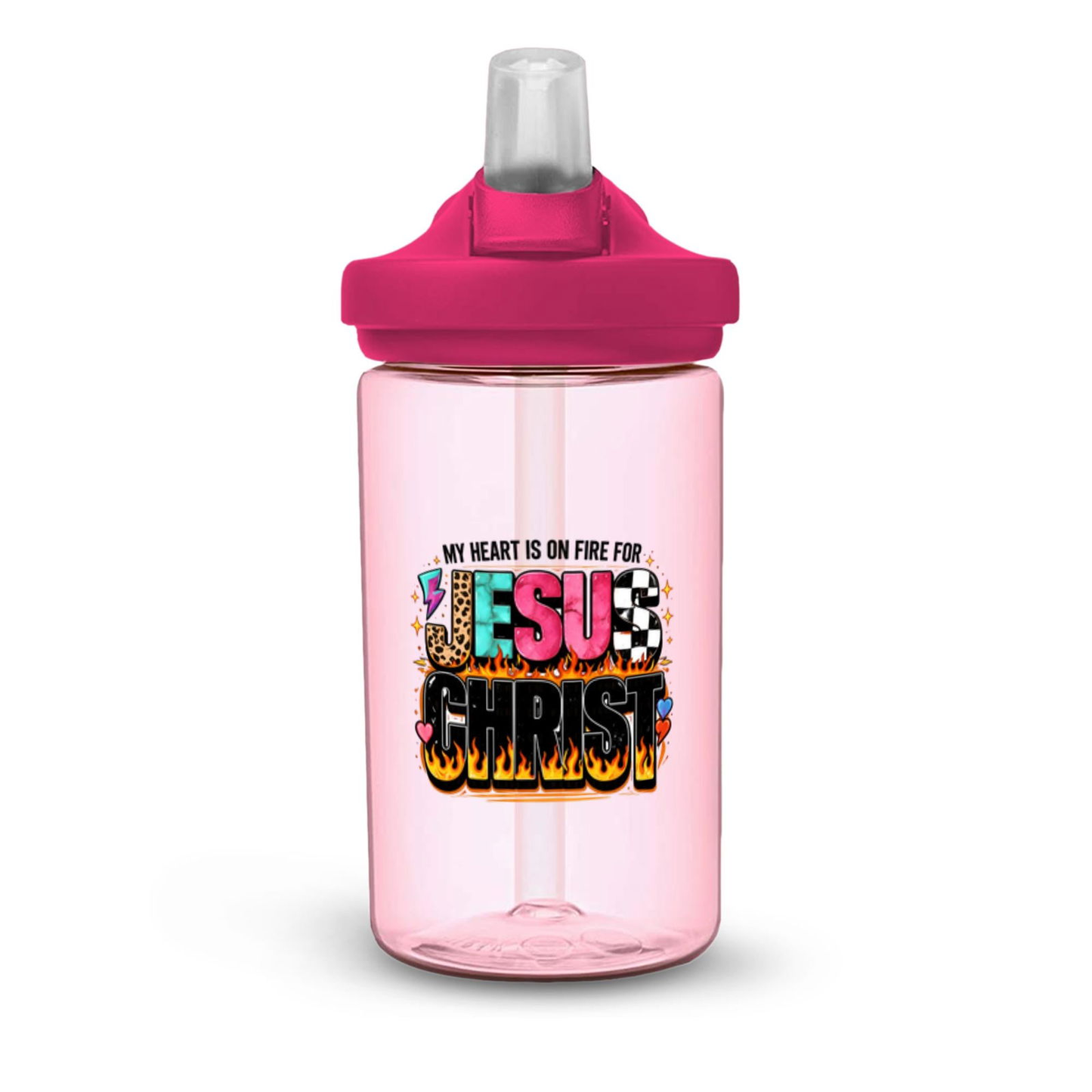 My Heart Is On Fire For Jesus Christ Christian Kids Water Bottle - ClaimedbyGodDesigns