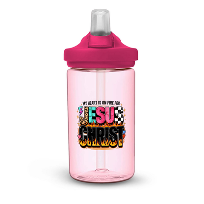 My Heart Is On Fire For Jesus Christ Christian Kids Water Bottle - ClaimedbyGodDesigns