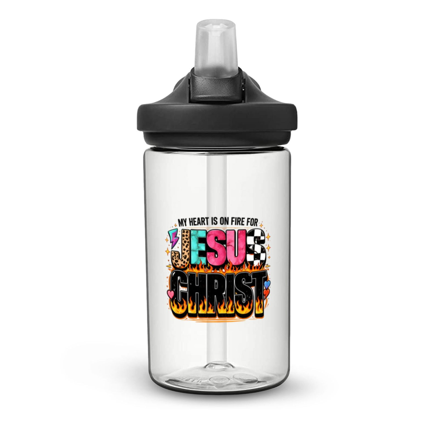 My Heart Is On Fire For Jesus Christ Christian Kids Water Bottle - ClaimedbyGodDesigns
