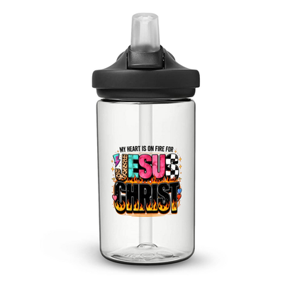 My Heart Is On Fire For Jesus Christ Christian Kids Water Bottle - ClaimedbyGodDesigns