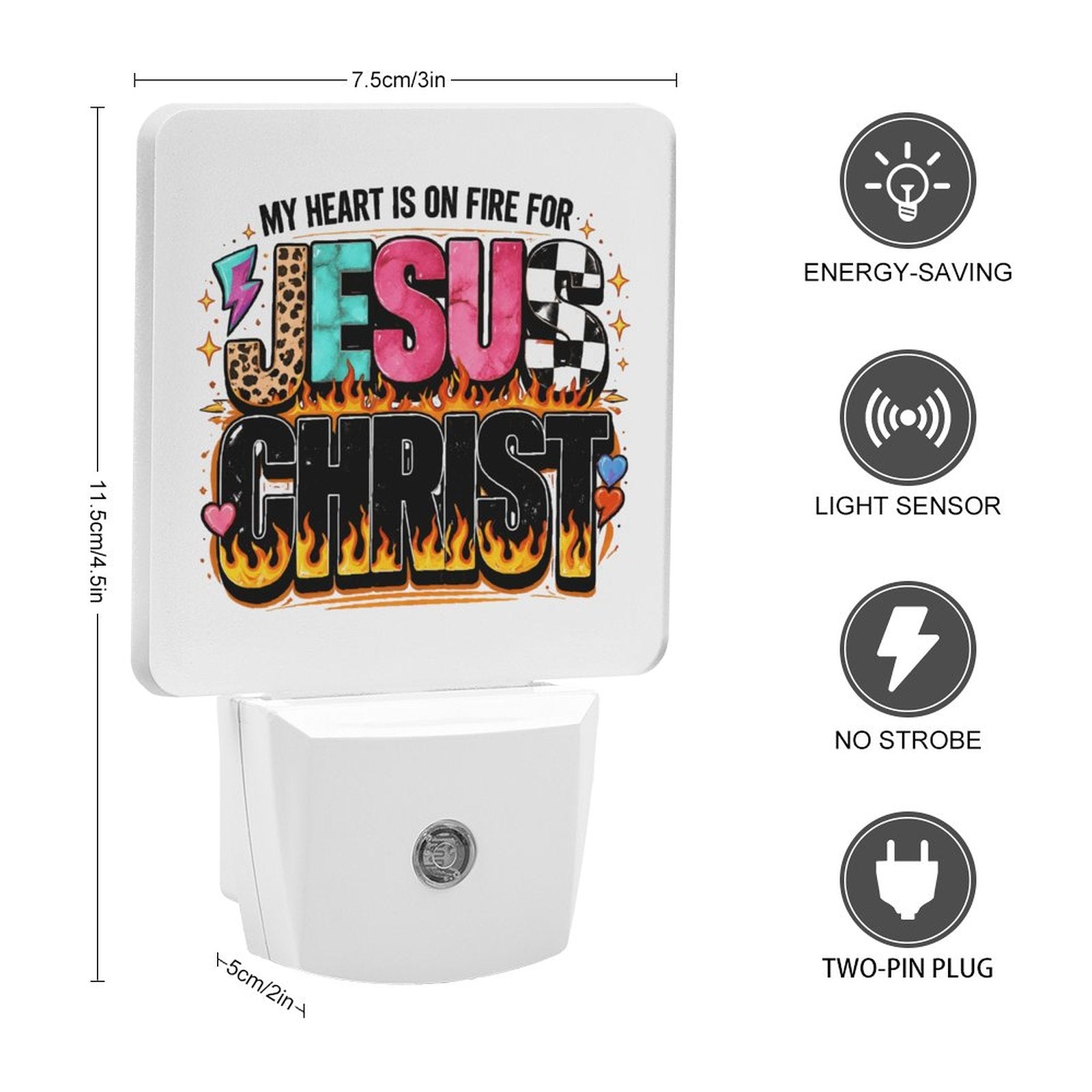 My Heart Is On Fire For Jesus Christ Christian Night Light For Kids - ClaimedbyGodDesigns