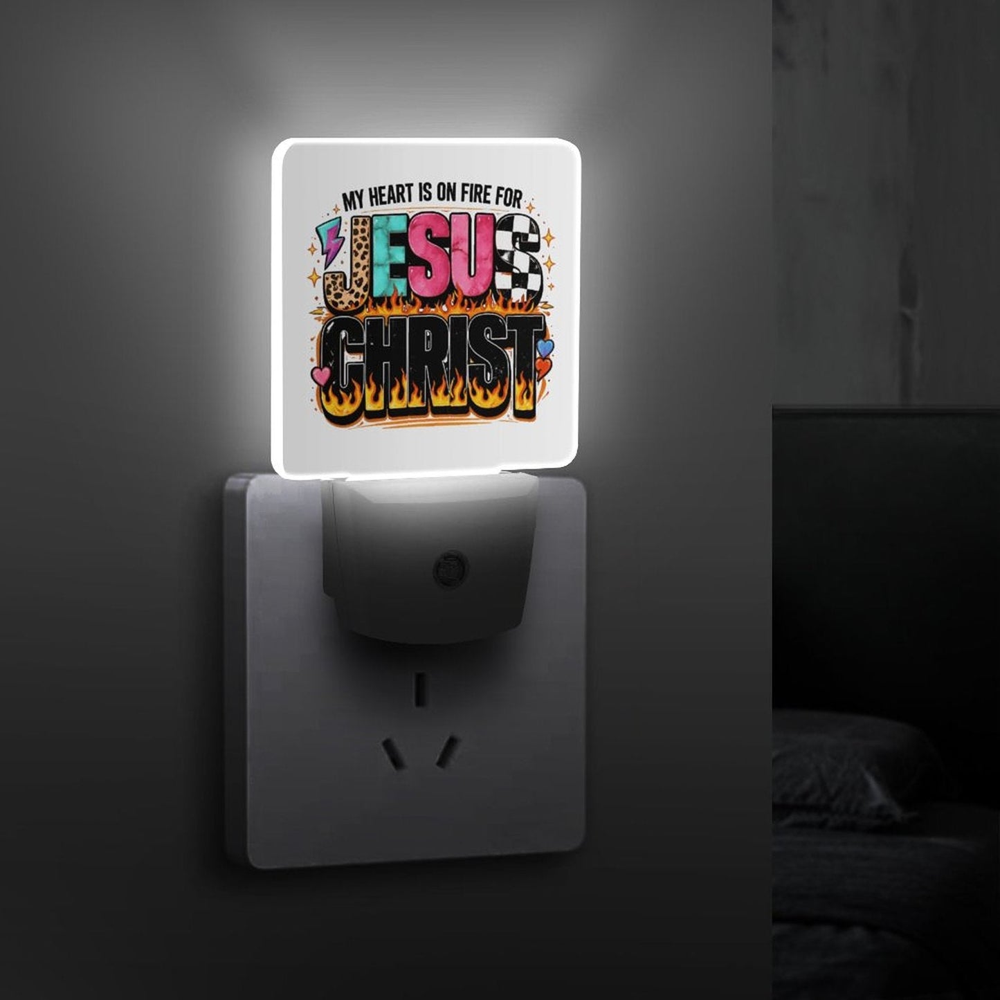 My Heart Is On Fire For Jesus Christ Christian Night Light For Kids - ClaimedbyGodDesigns