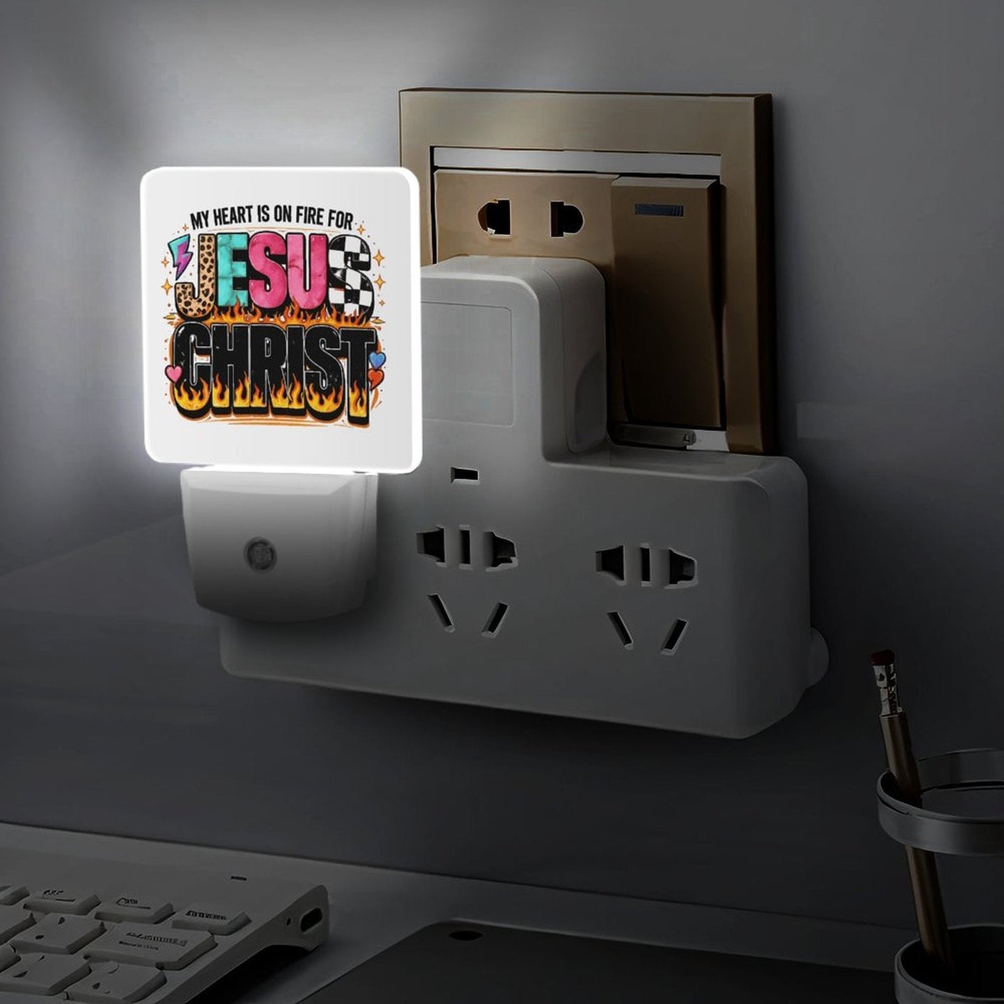 My Heart Is On Fire For Jesus Christ Christian Night Light For Kids - ClaimedbyGodDesigns