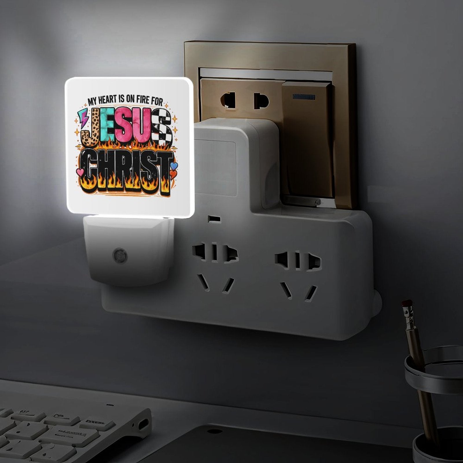 My Heart Is On Fire For Jesus Christ Christian Night Light For Kids - ClaimedbyGodDesigns